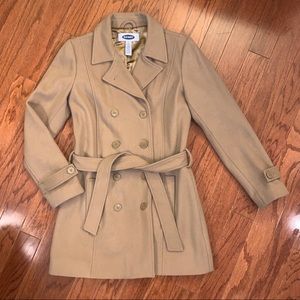 Camel wool belted trench coat